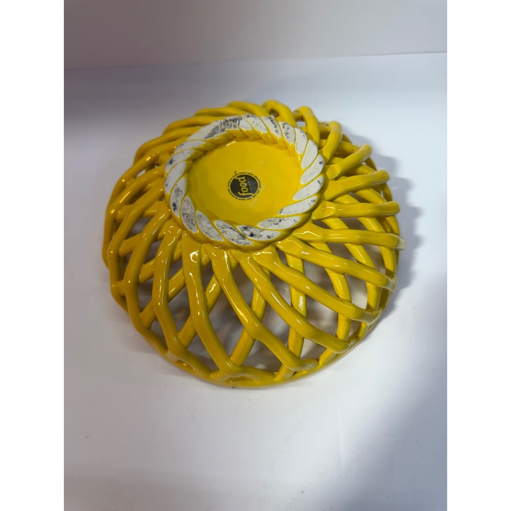 Food Network Yellow Ceramic Lattice Fruit Bowl Woven Openwork Centerpiece - Picture 5 of 11